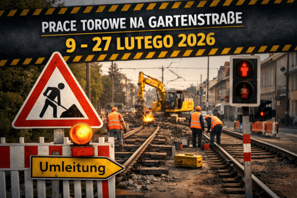 Prace torowe na Gartenstraße od 9 do 27 lutego 2026 roku