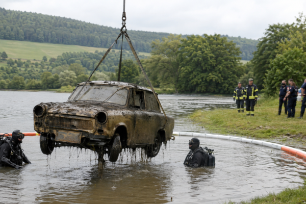 Tajemniczy Trabant wyłowiony z jeziora w Weimarer Land. Policja bada, jak znalazł się pod wodą